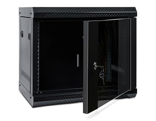 Image of Eagle Compact Flatpack 19" Wall Mounting Cabinet for Smaller Networks Servers, Tempered Removable Reversible Glass Lockable Door for Home, Shop, Office 9U 600mm