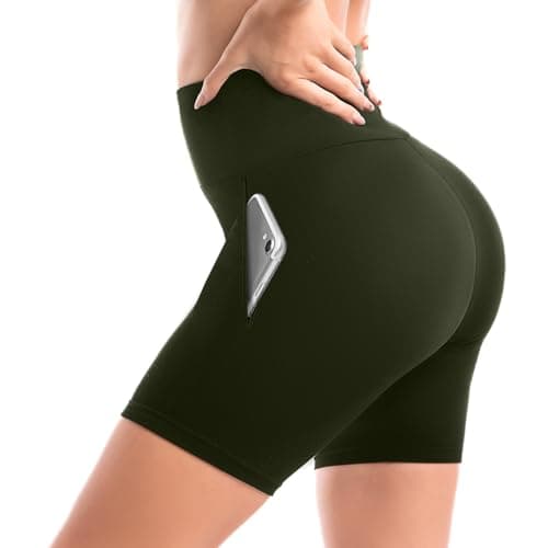 Image of Leafigure Leggings with Pockets Women Gym Shorts for Women, High Waisted Opaque Womens Cycling Shorts for Sport Yoga Gym Army Green LXL