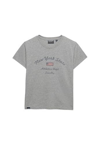 Image of Superdry Women Ath Ess Fitted Graphic Tee T-Shirt, Grey Marl, 12
