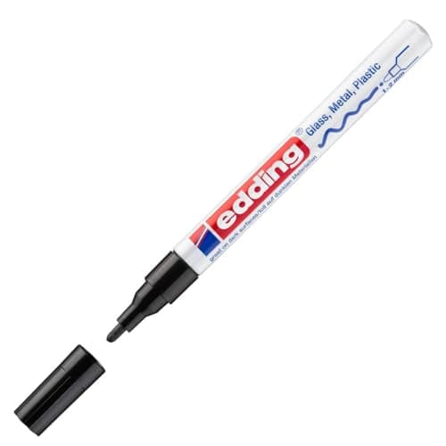 Image of edding 751 gloss paint marker - black - 1 paint marker - round tip 1-2 mm - paint pen for glass, pebbles, wood, plastic, paper - waterproof, high coverage