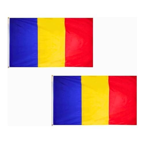 Image of 2 Pcs Romania Flag 5ft x 3ft with Brass Eyelets Polyester Romanian Flag Banner for Football Matches, National Celebrations, Home & Garden Display