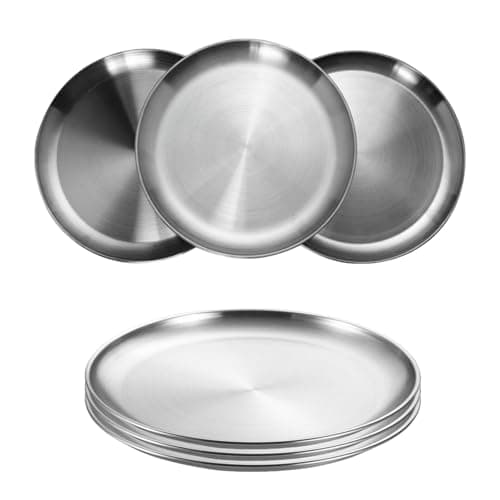 Image of Sythrix 6-Piece Stainless Steel Dinner Plates Set Φ 20cm (8 Inch) Round Unbreakable Platters, BPA-Free & Rust-Resistant, Ideal for Camping, BBQs, Picnics, Kitchen and Party Use