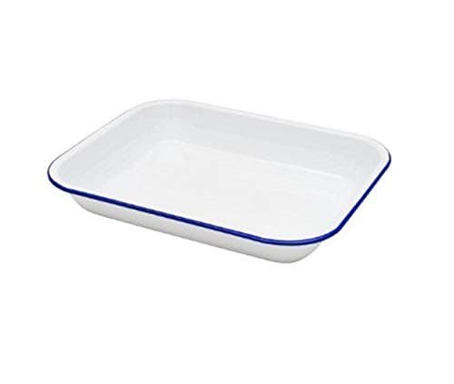Image of Enamel Bake Pan White 37cm x 29.5cm Enamel Baking Roasting Pan Tray Rectangular Serving Dish
