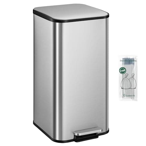 Image of Hzuaneri Kitchen Bin 40L, Kitchen Pedal bin with Soft-Close Lid, Removable Inner Buckets, Recycling Bins with 15 Trash Bags, Silver SW14099E