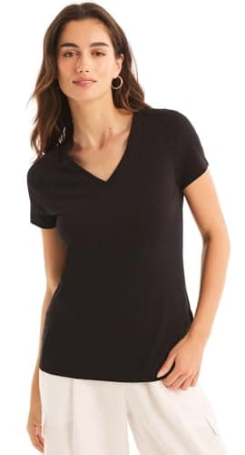 Image of Nautica Women's Easy Comfort V-Neck Supersoft Stretch Cotton T-Shirt, Dark-sable Black, M