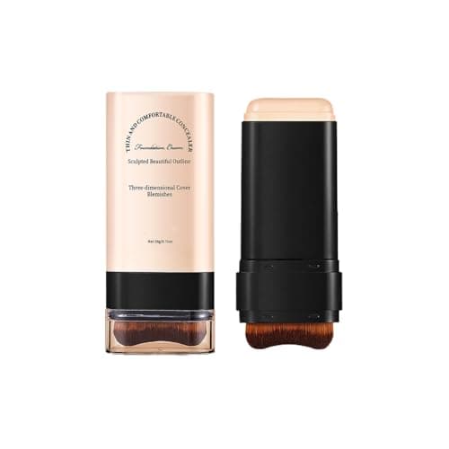 Image of Foundation Stick - 2-in-1 Multi-Function Makeup Stick with Built-In Brush, Full Coverage & Hydrating Formula for All Skin Types, Long-Lasting Natural Finish (#1, 20g)