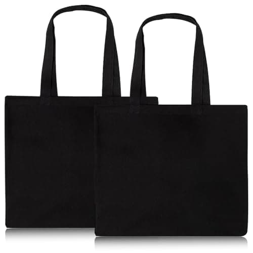 Image of KUIZHEN Cotton Bag, 2 PCS Bag Tote Reusable Large Canvas Bags with Handle Blank Cotton Bags for Shopping and Travelling 45 x 35 cm Black