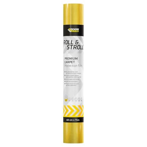Image of Everbuild ROLL75 Roll and Stroll Premium Carpet Protector | Self Adhesive Floor Protection for Carpets, Yellow, 600mm x 75 m
