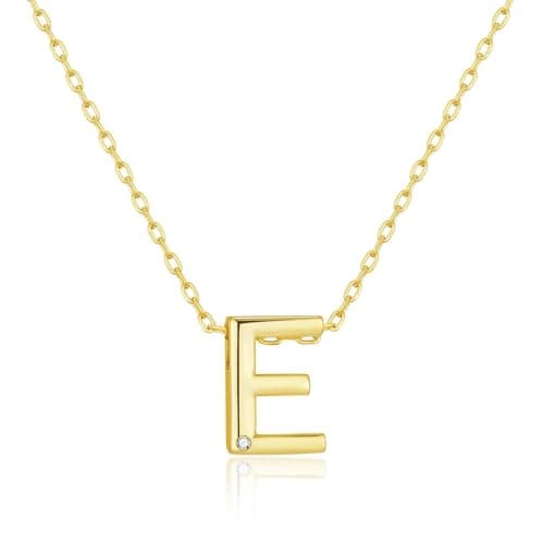 Image of Philip Jones 18k Gold Plated Initial Necklace Letter E Created with Zircondia® Crystals