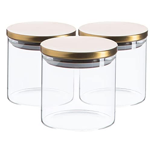 Image of Argon Tableware Scandi Storage Jars with Metallic Gold Lids - 550ml - 3 Pack - Modern Round Organisation Container Glass Jar for Kitchens, Pantry, Bathrooms, Utility Rooms