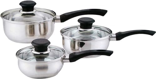 Image of 6 Pcs Stainless Steel Saucepan Essential Cookware Set with Glass Lids & Sturdy Handles Pot Prima Kitchen Cook Home Chef Cooking Sauce Pan Housewarming Gifts UK Free P&P, Silver