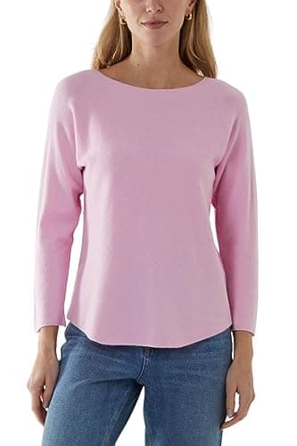 Image of STAR FASHION Ladies Round Neck Soft Knit Jumper Womens Crew Neck Winter Wear Long Sleeve Fine Knitted Jumper Sweater Casual Pullover Top UK One Size Fits All 8-16 Pink