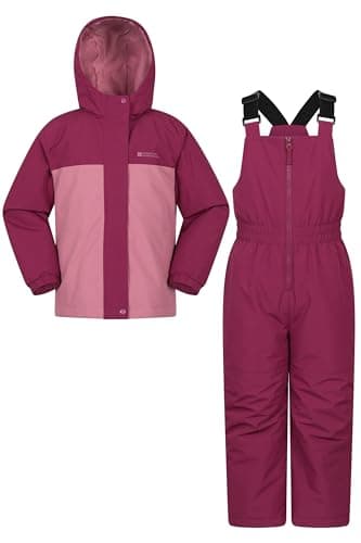 Image of Mountain Warehouse Polar Zone Kids Jacket & Salopette Snow Set - Fleeced Lined Ski Set with Pockets, Boys & Girls - Winter Skiing, Sports & Outdoors Pink Kids Size 5-6 Years