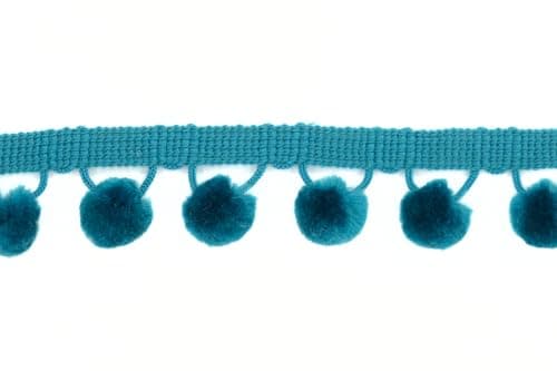 Image of celloexpress Soft Pom Pom Fringe Trim - 15mm - Arts & Crafts | Cushions | Garments | Kids Bedroom (Turquoise, 1m - 100cm)