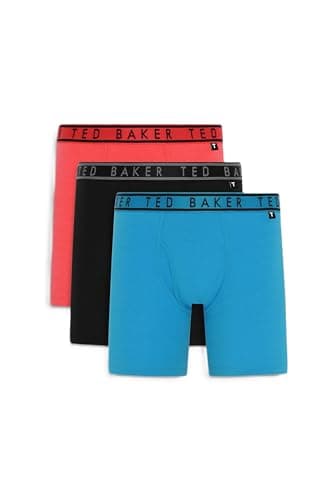 Image of Ted Baker Mens 3-pack Cotton Boxer Briefs, Blue Danube/Black/Red, L UK