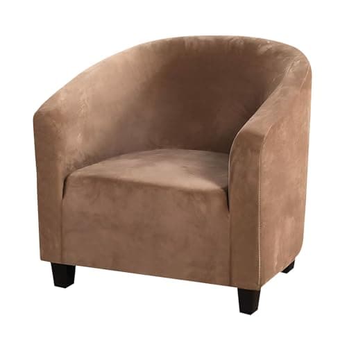 Image of Mingfuxin Velvet Tub Chair Slipcover, High Stretch Club Chair Covers Washable Armchair Sofa Couch Covers Slipcovers Furniture Protectors for Dining Living Room Office(Leather Color, Velvet)