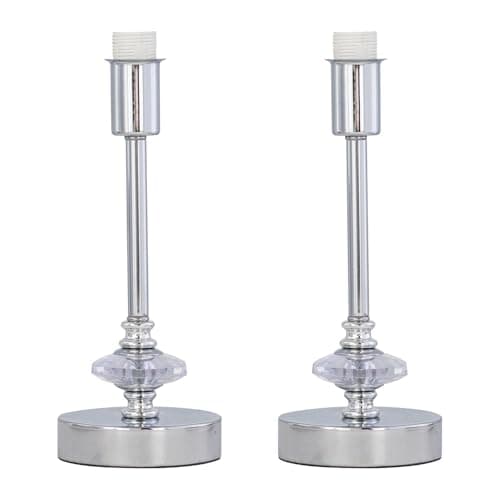 Image of firstchoicelighting Set of 2 Polished Chrome Table Lamp or Bedside Light Bases, Modern Acrylic Crystal Design, Height 26cm, Base Only, LED Compatible
