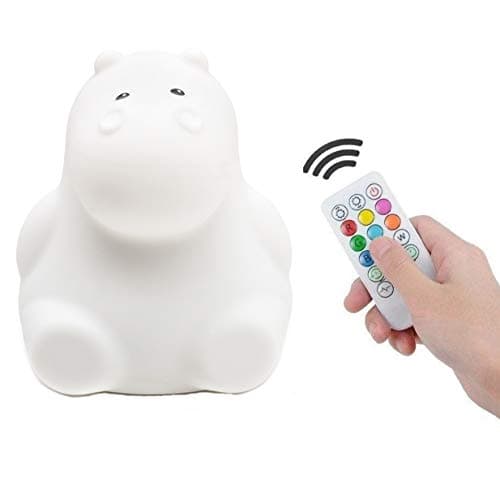 Image of Tekemai Night Light, Kids Bedside Lamp, Baby Nursery Lamp for Breastfeeding Safe, Break Resistant, Eye Caring, Adjustable Brightness & Color, Timing Function, Remote Control + Touch Control - Hippo
