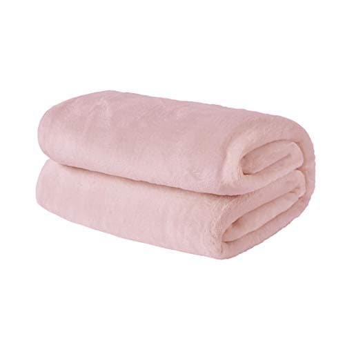 Image of Brentfords Throws for Sofas Pink Blanket, Gifts for Women Super Soft Cosy Warm Flannel Fleece Blanket for Bed Settee Valentines Decorations Fluffy Double Bed Throw, Blush Pink - 150 x 200cm