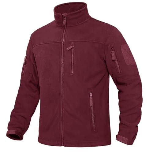 Image of KEFITEVD Fleece Jackets for Men Zip Fleece Jacket Windproof Military Coats Tactical Work Jacket,Wine Red, 2XL