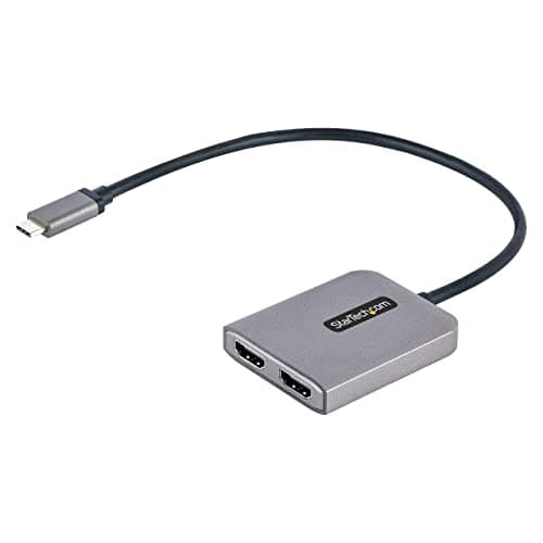 Image of StarTech.com USB-C to Dual HDMI Adapter, USB Type-C Multi-Monitor MST Hub, Dual 4K 60Hz HDMI Laptop Display Extender / Splitter, HDR, Extra-Long Built-In Cable, Windows Only (MST14CD122HD)