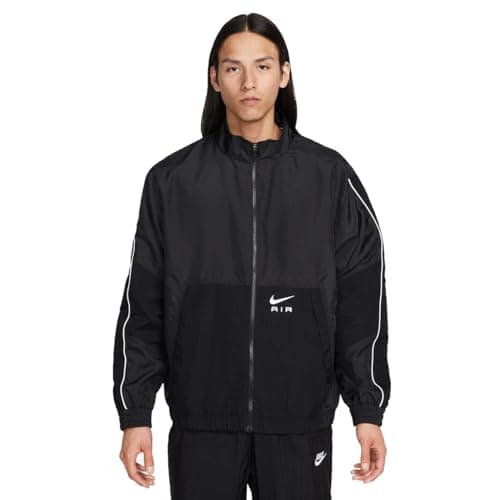 Image of NIKE Sportswear Swoosh Air Tracktop woven Jacket Black white Men's (UK, Alpha, S, Regular, Regular, Black)