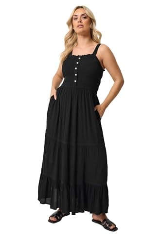 Image of Yours Curve Shirred Placket Dress - Women's - Plus Size Curve Black