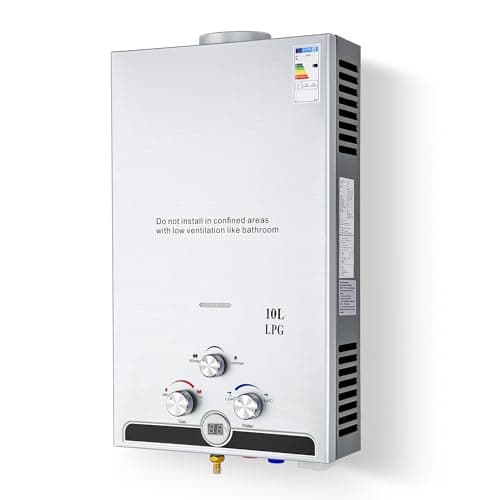 Image of CO-Z 10L LPG Gas Water Heater With Winter & Summer Modes, 17kW Stainless Steel Tankless Hot Water Heater, LED Display, for Outdoor Camping, Trip [Energy Class A]