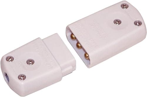 Image of Electric Lead In-Line Flex Connector Plug Socket, 3-Pin Cable Wire Joiner, 10 Amp 220-250V CE UK white
