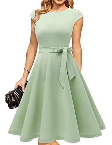 Image of DRESSTELLS Cocktail Dresses for Women UK, Summer Formal Wedding Guest Graduation Prom Vintage Tea Party Modest Casual Dress 2026 LightGreen XL