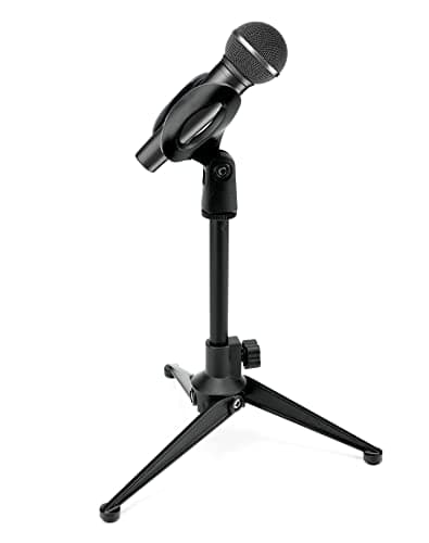 Image of QWORK® Desktop Microphone Stand, Extendable Microphone Tripod Stand, Adjustment range 18-25cm, Foldable, Compatible with most microphones