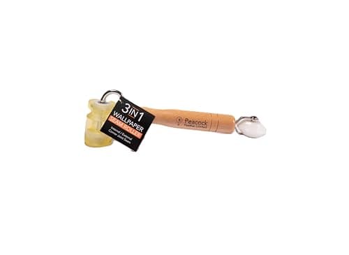 Image of Peacock Feather 3-in-1 Wallpaper Seam Roller Tool for Joints, Internal & External Corners – Rust-Resistant, Smooth Rolling, Ergonomic Handle, Chrome-Plated for Decorating
