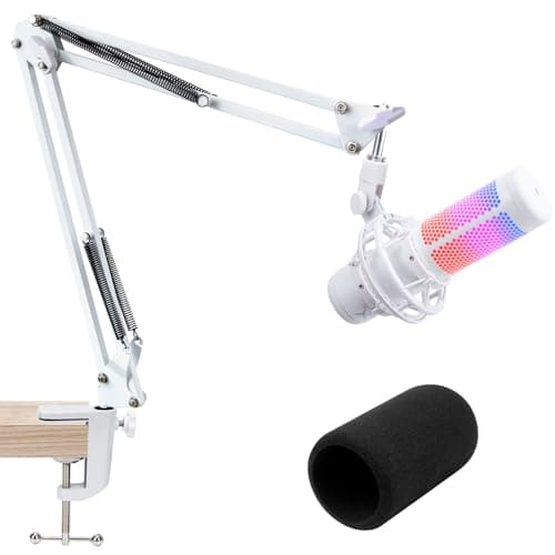 Image of SUNMON Mic Boom Arm for HyperX QuadCast & QuadCast S, Universal Microphone Boom Arm with 3/8" to 5/8" Screw Adapter, Mic foam cover and Desk Clamp (Not Included Microphone)