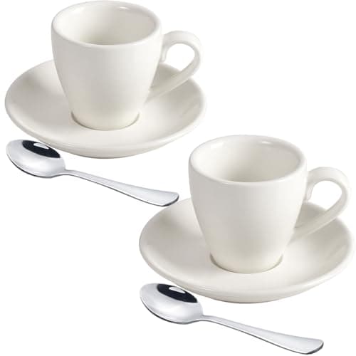 Image of ionEgg Porcelain Espresso Cup with Saucer And Stainless Steel mini Spoons, Espresso shot Cup, 80ml/2.7Oz, Pack of 2, White