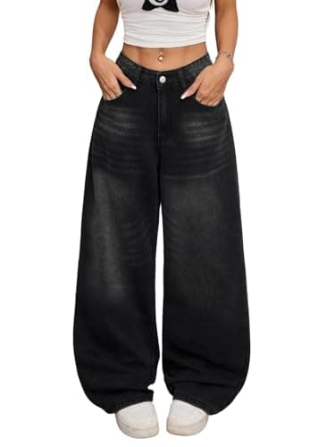 Image of OYICAI Womens Baggy Jeans Wide Leg Denim Pants Y2k 90s Vintage Hip Hop Loose Long Trousers Streetwear Retro Casual 2000s Oversized Skater,A20 Black,S