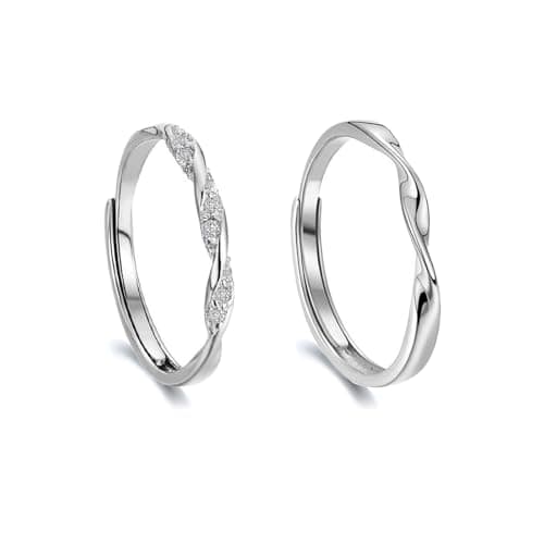 Image of HinDaLi 2 Pairs 925 Sterling Silver Infinity Rings for Women Men Girl Couple Silver Knot Adjustable Promise Rings Women Ring Cubic Zirconia Thumb Couple Ring Infinity Crystal