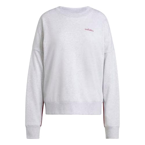 Image of adidas Women's Seasonal Essentials Colorpop Sweatshirt with Embroidered Graphic, light grey heather/active maroon, S
