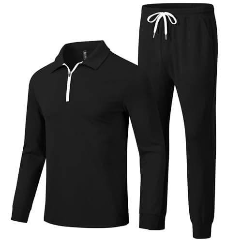 Image of MoFiz Men's Track Suit Set 1/4 Zip Long Sleeve Jogging Top Bottom Casual Tracksuit Outfits Drawstring Elastic Waist with Pockets Black Size US 2XL= EU 3XL