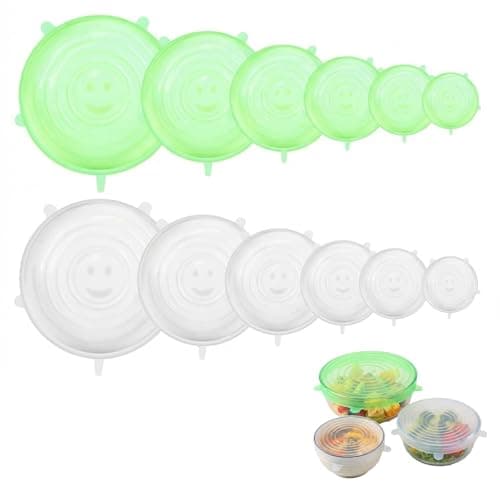 Image of 12 PCS Silicone Lids Food Covers, Silicone Stretch Lids 6-Piece Set, Reusable Elastic Food Covers for Bowls, Pots, Fruits & Watermelons, BPA-Free Freezer Microwave Safe Lids with Double Seal (6 sizes)