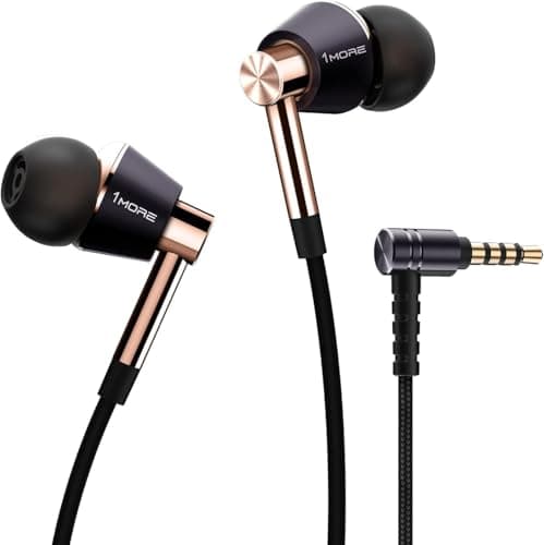 Image of 1MORE Triple Driver In-Ear Earphones Hi-Res Headphones with High Resolution, Bass Driven Sound, MEMS Mic, In-Line Remote, High Fidelity for Smartphones/PC/Tablet - E1001 Gold