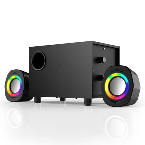 Image of WMQ 2.1 PC Speakers with Subwoofer, Desktop Computer Speakers Gaming, Speakers for Monitor, Stereo Speaker Set, 3.5mm Aux, USB Powered, Volume Control,LED Lights,Black