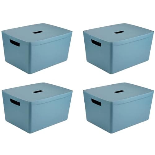 Image of INABOX Storage Box Bonus Pack 4 X 28L Cactus Blue With Lid, 28L Stackable Plastic Storage Box with Lid, BPA Free, Bedroom, Laundry, Home & Office, W 33.5cm x L 43.5cm H 24cm