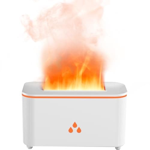 Image of LtYioe Mini Colorful Flame Essential Oils Diffuser, 160ml Ultrasonic Aroma Diffusers with Cool Mist Aromatherapy Humidifier, 7 Colorful Light, Whisper-Quiet, Auto-Off, 8Hours for Home, Office,White