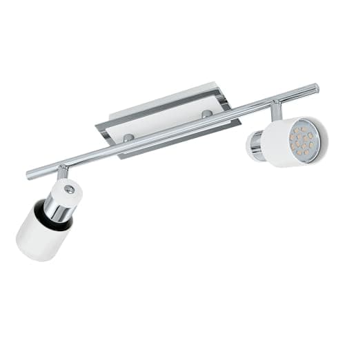 Image of Eglo LED Ceiling lamp Davida, 2-Light Ceiling Fixture, Metal Ceiling Spotlight in Chrome and White, Living Room Light, Spots Including GU10 Bulbs, Warm White