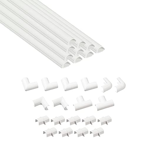 Image of D-Line 20x10mm Cable Trunking 4m Multipack, Half Round Profile, Self-Adhesive Wire Cover, Paintable Cable Management - 10x 20mm (W) x 10mm (H) x 40cm Lengths and Accessories - White