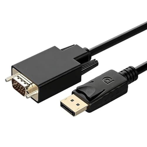 Image of DisplayPort to VGA Cable, 1.8M Gold-Plated Adapter Cord, 1080P Full HD, Gold-Plated Connectors, for Monitor, Desktop, Laptop, PC, Projector, HDTV, Compatible with DisplayPort to VGA Connection