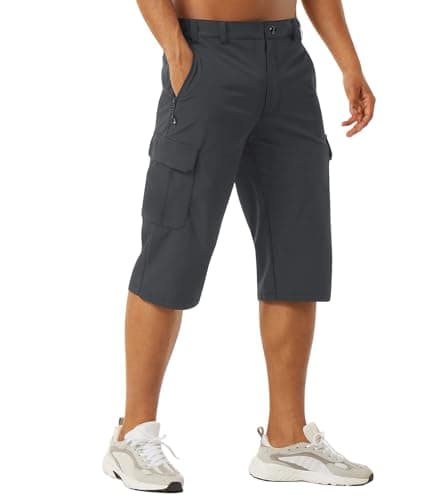 Image of EKLENTSON Men's Shorts with Zip Pockets 3 4 Length Summer Quick Dry Breathable Cargo Shorts for Hiking Walking Climbing Work Golf Dark Grey,32