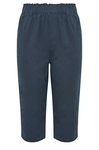 Image of Yours Curve Blue Cool Cotton Cropped Trousers - Women's - Plus Size Curve
