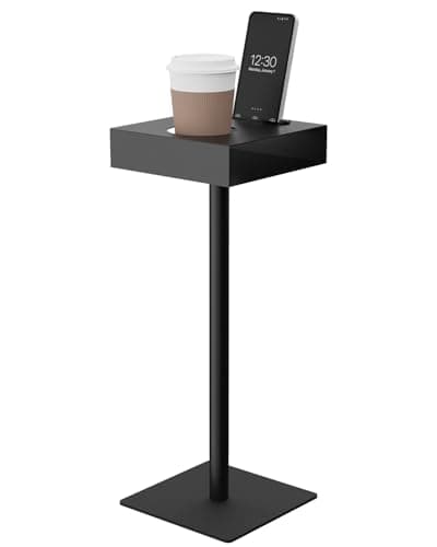 Image of Yawinhe Metal Square Side Table, Small Pedestal End Table,Drinks Table with Circular Cup Holder Slots and Mobile Phone Slots,Suitable for Living Rooms, Bedrooms,20x20x55cm,Black,1 Pack, SZJ201B-1