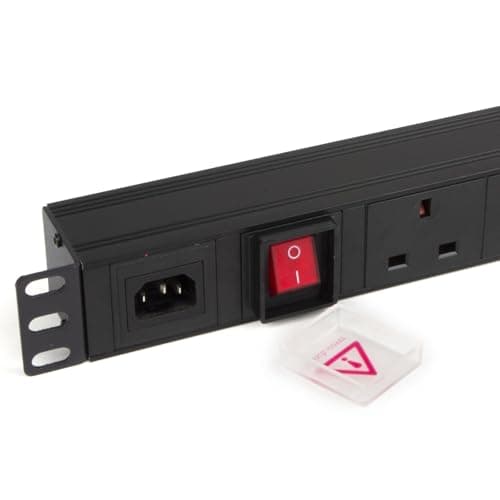 Image of kenable 1U Rack Mount PDU 6 Way UK Sockets C14 IEC Inlet Power Distribution Unit 19 Inch Horizontal 10A 2500W Black Aluminium Without Surge Protection